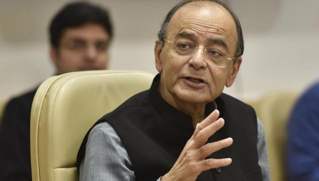 There is an obvious debate on whether sound policy pays more or slogans pay more, Arun Jaitley said after the release of ‘Strategy for New India @75’ prepared by Niti Aayog.(Sanjeev Verma/HT Photo)