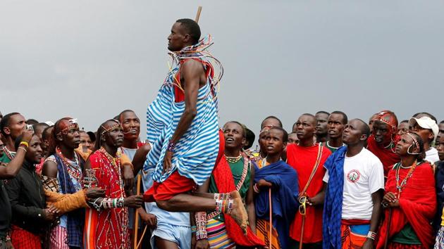 Tipape Lekatoo, a Maasai Moran from Mbirikani Manyatta, competes in a traditional high-jump event. “Instead of killing a lion we compete among ourselves ... the money you receive you take it home to meet your needs,” Ntimama told Reuters. (Thomas Mukoya) Tipape Lekatoo, a Maasai Moran from Mbirikani Manyatta, competes in a traditional high-jump event. “Instead of killing a lion we compete among ourselves ... the money you receive you take it home to meet your needs,” Ntimama told Reuters. (Thomas Mukoya)