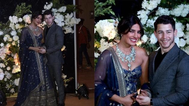 Priyanka Chopra and Nick Jonas at their reception.(PTI/IANS)