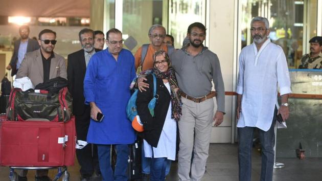 Hamid Nihal Ansari, who returned to India after spending six years in a Pakistani jail, at Mumbai airport on Thursday where he was welcomed by friends and family. (Satyabrata Tripathy/HT photo) Hamid Nihal Ansari, who returned to India after spending six years in a Pakistani jail, at Mumbai airport on Thursday where he was welcomed by friends and family. (Satyabrata Tripathy/HT photo)