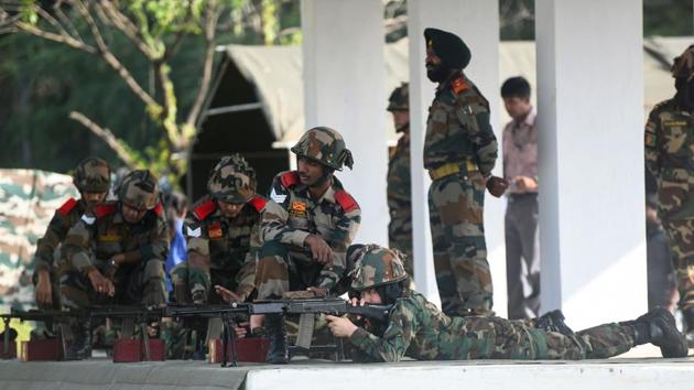 The month-long training that began November 26, includes weapons training and drill besides other exercises. Indian Army Major Ritu Jaswal said the officers were focused and showed keen interest in what was being taught. “Each country has a different weapon system... Most of the time they use MI-16 assault rifles, here they get the opportunity to learn to use the Indian Small Arms System - light machine guns,” she said. (Arun Sankar / AFP) The month-long training that began November 26, includes weapons training and drill besides other exercises. Indian Army Major Ritu Jaswal said the officers were focused and showed keen interest in what was being taught. “Each country has a different weapon system... Most of the time they use MI-16 assault rifles, here they get the opportunity to learn to use the Indian Small Arms System - light machine guns,” she said. (Arun Sankar / AFP)