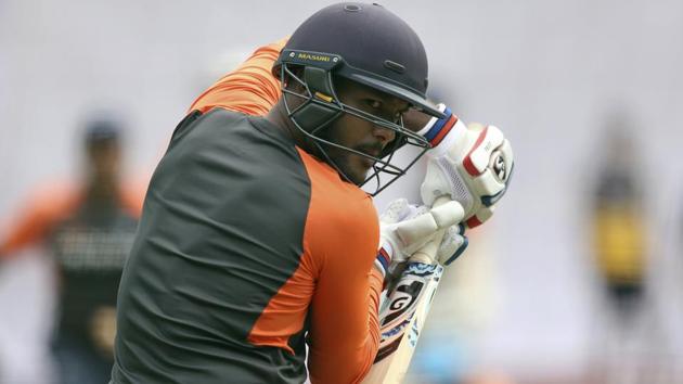 Indian cricketer Mayank Agarwal bats during a practice session ahead of their second Test match.(AP) Indian cricketer Mayank Agarwal bats during a practice session ahead of their second Test match.(AP)