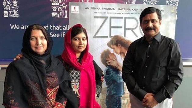 Malala Yousafzai with her family in London. She watched Zero and loved it.(Instagram)