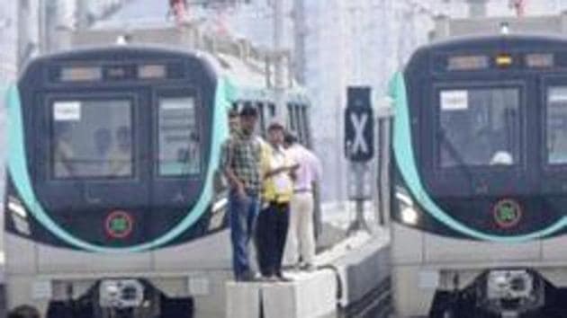 Noida-Greater Noida aqua line metro(HT File) Noida-Greater Noida aqua line metro(HT File)