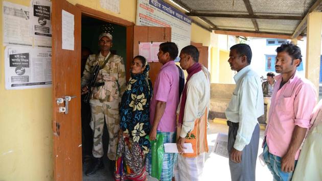 Villagers gather to check their documents at a NRC help centre at Hatisola village. “There is large-scale illiteracy in our area, people don’t have access even to basic education,” said Akram Hussain, an activist helping people file claims. “They have been living like this for ages but now all of a sudden they are being asked to bring documents to prove their identity.” (Biju Boro / AFP) Villagers gather to check their documents at a NRC help centre at Hatisola village. “There is large-scale illiteracy in our area, people don’t have access even to basic education,” said Akram Hussain, an activist helping people file claims. “They have been living like this for ages but now all of a sudden they are being asked to bring documents to prove their identity.” (Biju Boro / AFP)