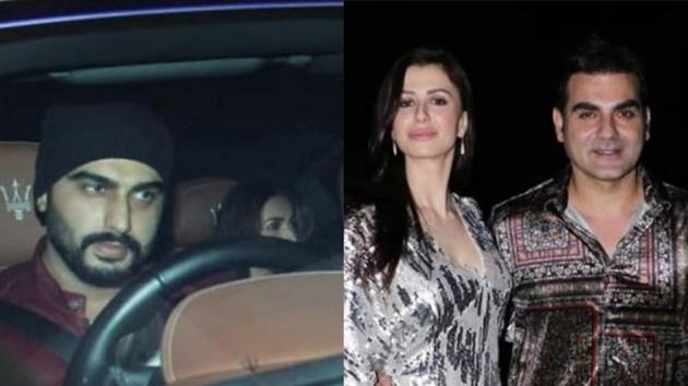 Malaika, Arjun, Arbaaz Khan and girlfriend Giorgia were spotted at Ritesh Sidhwani’s Christmas bash.(Viral Bhayani)