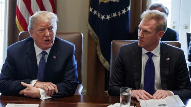 FILE - In this April 9, 2018, file photo, Deputy Secretary of Defense Patrick Shanahan, right, listens as President Donald Trump speaks during a cabinet meeting at the White House, in Washington. After Secretary of Defense James Mattis quit over Trump’s announcement of a troop pullout from Syria, Trump named Shanahan as acting secretary. (AP File Photo)(AP) FILE - In this April 9, 2018, file photo, Deputy Secretary of Defense Patrick Shanahan, right, listens as President Donald Trump speaks during a cabinet meeting at the White House, in Washington. After Secretary of Defense James Mattis quit over Trump’s announcement of a troop pullout from Syria, Trump named Shanahan as acting secretary. (AP File Photo)(AP)