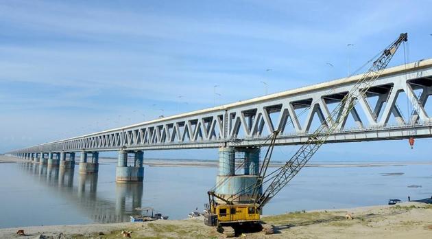 Bogibeel Bridge, India’s longest railroad bridge, connects the north and south banks of the Brahmaputra and falls in the eastern part of Assam and Arunachal Pradesh.(PTI file photo)