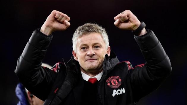 Manchester United interim manager Ole Gunnar Solskjaer celebrates after the match against Cardiff City.(REUTERS)