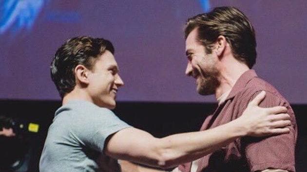 Jake Gyllenhaal and Tom Holland at the Brazil Comic Con. Jake Gyllenhaal and Tom Holland at the Brazil Comic Con.