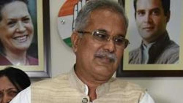 Bhupesh Baghel was sworn in with two other senior Congress leaders — TS Singhdeo and Tamrdhawaj Sahu — last Monday.(Arijit Sen/HT Photo)