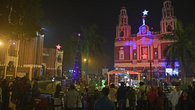 On the eve of Christmas, Sacred Heart Cathedral was decorated with lights, in New Delhi, India. This cathedral is one of the oldest church buildings in the city. Decked up churches in different cities across the country were thronged on Christmas Eve by attendees of the midnight mass. (Sanchit Khanna / HT Photo) On the eve of Christmas, Sacred Heart Cathedral was decorated with lights, in New Delhi, India. This cathedral is one of the oldest church buildings in the city. Decked up churches in different cities across the country were thronged on Christmas Eve by attendees of the midnight mass. (Sanchit Khanna / HT Photo)