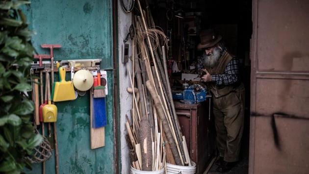 All that Collino needs is a penknife, a diagram and a vast trove of discarded objects, from umbrella canes to springs, plastic pulleys and wire brushes, to create a toy collection to rival any high-street superstore. (Marco Bertorello / AFP) All that Collino needs is a penknife, a diagram and a vast trove of discarded objects, from umbrella canes to springs, plastic pulleys and wire brushes, to create a toy collection to rival any high-street superstore. (Marco Bertorello / AFP)