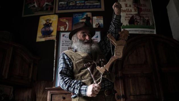 A devout man, who regularly embarks on pilgrimages to the Santiago de Compostela shrine in Spain, Collino sees it as his Christian duty to nurture his inner child. “The Lord said if you do not become like little children, you will never enter the kingdom of heaven. I took that at face value and so I’m still playing!” (Marco Bertorello / AFP) A devout man, who regularly embarks on pilgrimages to the Santiago de Compostela shrine in Spain, Collino sees it as his Christian duty to nurture his inner child. “The Lord said if you do not become like little children, you will never enter the kingdom of heaven. I took that at face value and so I’m still playing!” (Marco Bertorello / AFP)