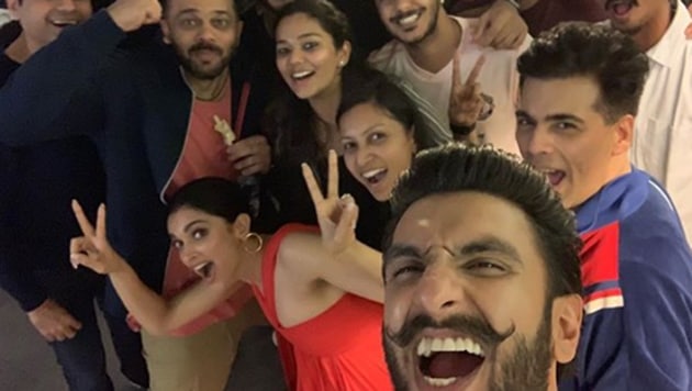 Ranveer Singh, Deepika Padukone, Rohit Shetty and Karan Johar post the Simmba special screening.