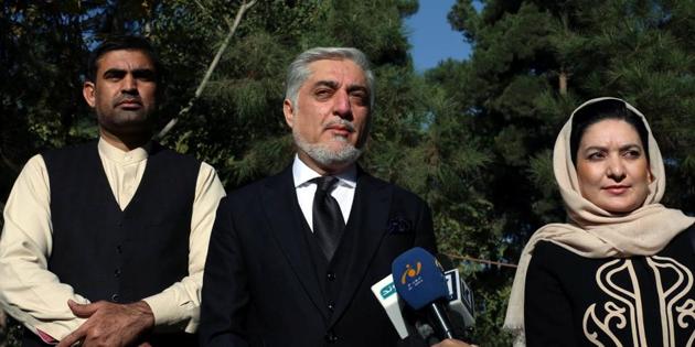 Afghanistan's Chief Executive Abdullah Abdullah speaks after casting his vote during parliamentary election at a polling station in Kabul, Afghanistan.(REUTERS)