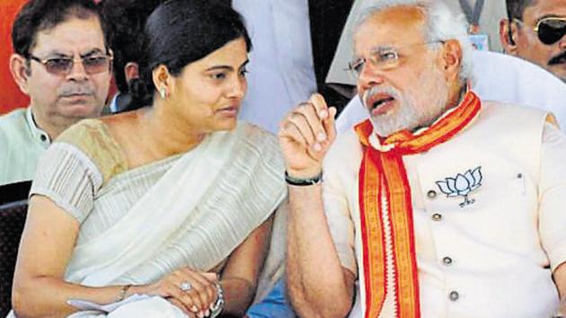 File photo of PM Narendra Modi with Apna Dal Chief Anupriya Patel at an election campaign rally in Varanasi.(PTI) File photo of PM Narendra Modi with Apna Dal Chief Anupriya Patel at an election campaign rally in Varanasi.(PTI)