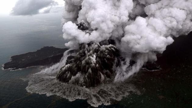 The national disaster agency cautioned residents to stay clear of the coast as activity was still high at the rumbling Anak Krakatoa volcano, which sits in the middle of the Sunda Strait between Java and Sumatra islands. A section of the crater collapsed after an eruption and slid into the ocean, triggering the killer wave. (Nurul Hidayat / Bisnis Indonesia / AFP) The national disaster agency cautioned residents to stay clear of the coast as activity was still high at the rumbling Anak Krakatoa volcano, which sits in the middle of the Sunda Strait between Java and Sumatra islands. A section of the crater collapsed after an eruption and slid into the ocean, triggering the killer wave. (Nurul Hidayat / Bisnis Indonesia / AFP)