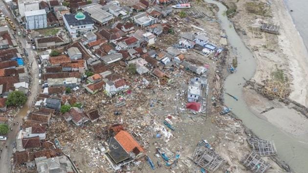 An aerial view of an affected area after a tsunami hit Sunda strait at Sumur village in Pandeglang, Banten province, Indonesia.(REUTERS)