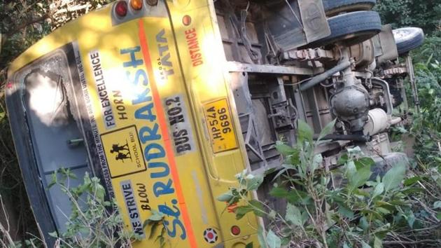 A bus carrying 45 students from a local computer centre in Himachal Pradesh’s Kangra district met with an accident near Samleta in Nagrota Suriyan, around 45 kilometres from Dharamsala. At least 35 students are said to have been injured when the private bus ferrying them skidded off the road. (ANI Twitter) A bus carrying 45 students from a local computer centre in Himachal Pradesh’s Kangra district met with an accident near Samleta in Nagrota Suriyan, around 45 kilometres from Dharamsala. At least 35 students are said to have been injured when the private bus ferrying them skidded off the road. (ANI Twitter)