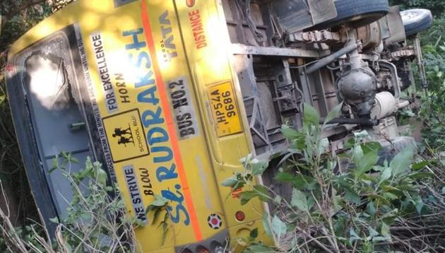 The bus, which was carrying 45 students, met with the accident near Samleta in Nagrota Suriyan, at least 45 kilometres from Dharamsala.(ANI Photo)