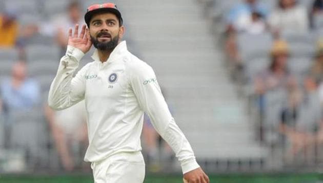 India's captain Virat Kohli gestures to the crowd on day three of the second test match between Australia and India at Perth Stadium in Perth, Australia, December 16, 2018.(REUTERS)