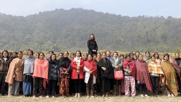 Rekha Rose Dukru, Independent candidate of 17th Chizami meets village people during assembly elections campaigning at Tsupfume village in Nagaland. Since the state was formed in 1963, no woman MLA has been elected to the 60-member assembly. But a watershed election this time, saw five women contesting. (Samir Jana / HT Photo) 