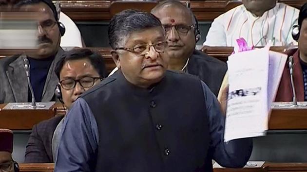 The Lok Sabha began debate on a revised bill to make the Muslim practice of instant triple talaq illegal and a punitive offence amid reservations by opposition parties. Introducing the bill Law Minister Ravi Shankar Prasad said it was not against any community or religion. Prasad added that 20 Islamic nations had banned the practice of instant triple divorce and asked why a secular nation like India could not do it. (LSTV grab / PTI) The Lok Sabha began debate on a revised bill to make the Muslim practice of instant triple talaq illegal and a punitive offence amid reservations by opposition parties. Introducing the bill Law Minister Ravi Shankar Prasad said it was not against any community or religion. Prasad added that 20 Islamic nations had banned the practice of instant triple divorce and asked why a secular nation like India could not do it. (LSTV grab / PTI)