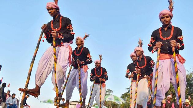 Artists perform ‘Gedi’ dance during 2nd International Brahmaputra Art Festival, in Guwahati, Assam. (PTI) Artists perform ‘Gedi’ dance during 2nd International Brahmaputra Art Festival, in Guwahati, Assam. (PTI)
