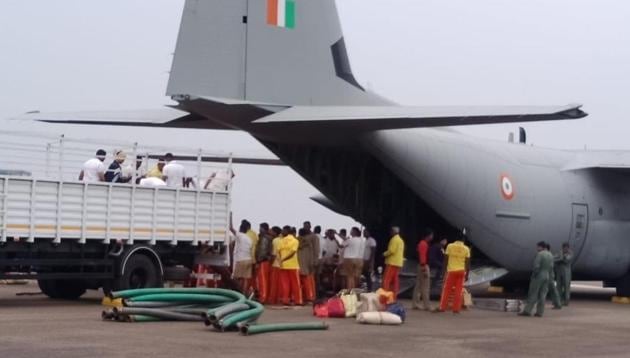 An Odisha team left on Friday morning in a special aircraft of the Indian Air Force with 20 high-power pumps to assist in rescue operation in Meghalaya for 15 miners trapped for past 15 days.(Photo courtesy Fire Department , Odisha) An Odisha team left on Friday morning in a special aircraft of the Indian Air Force with 20 high-power pumps to assist in rescue operation in Meghalaya for 15 miners trapped for past 15 days.(Photo courtesy Fire Department , Odisha)