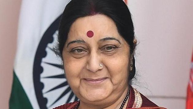 External affairs minister Sushma Swaraj at Hyderabad House in New Delhi on October 24, 2017 . (Mohd Zakir/HT File Photo) External affairs minister Sushma Swaraj at Hyderabad House in New Delhi on October 24, 2017 . (Mohd Zakir/HT File Photo)