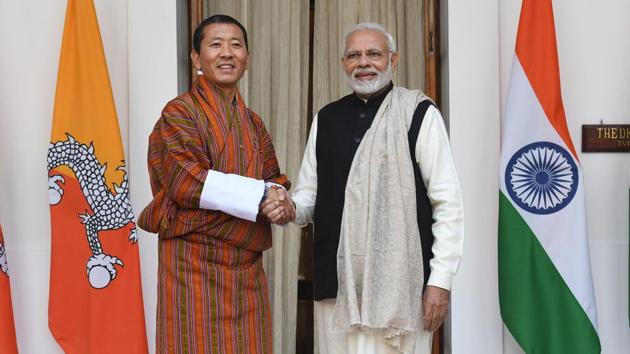 India and Bhutan reviewed the progress of hydroelectric projects in the Himalayan kingdom during a meeting between Prime Minister Narendra Modi and his Bhutanese counterpart Lotay Tshering. Stating that space science is a new area of cooperation between the two countries, Modi said that a ground station will be soon be developed in Bhutan by the Indian Space Research Organisation to the reap the benefits of the South Asian Satellite. (Prakash Singh / AFP) India and Bhutan reviewed the progress of hydroelectric projects in the Himalayan kingdom during a meeting between Prime Minister Narendra Modi and his Bhutanese counterpart Lotay Tshering. Stating that space science is a new area of cooperation between the two countries, Modi said that a ground station will be soon be developed in Bhutan by the Indian Space Research Organisation to the reap the benefits of the South Asian Satellite. (Prakash Singh / AFP)