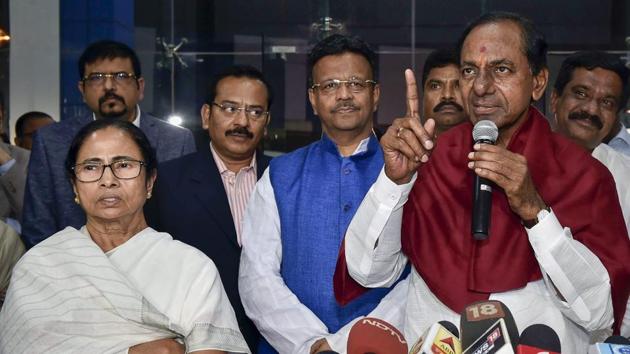 Telangana Chief Minister K. Chandrasekhar Rao, who plans to play a bigger role in national politics, meeting his West Bengal counterpart Mamata Banerjee in Kolkata (File Photo)(PTI) Telangana Chief Minister K. Chandrasekhar Rao, who plans to play a bigger role in national politics, meeting his West Bengal counterpart Mamata Banerjee in Kolkata (File Photo)(PTI)