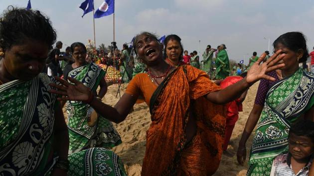 Ellammal, 59, who lost her husband and two sons in the 2004 tsunami, cries as she offers prayers during a remembrance ceremony at Pattinapakkam Beach in Chennai, Tamil Nadu. (Arun Sankar / AFP) Ellammal, 59, who lost her husband and two sons in the 2004 tsunami, cries as she offers prayers during a remembrance ceremony at Pattinapakkam Beach in Chennai, Tamil Nadu. (Arun Sankar / AFP)