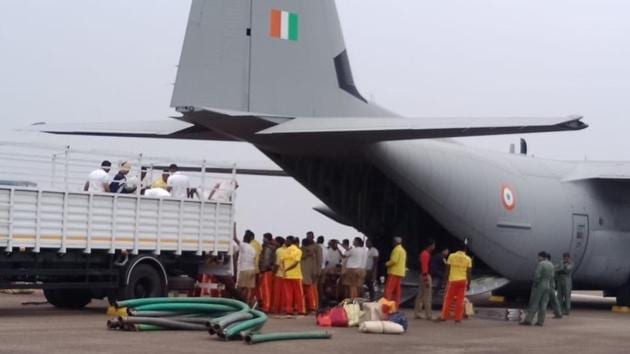 An team of rescuers from Odisha left on Friday morning in a special aircraft of the Indian Air Force with 20 high-power pumps to assist in rescue operation in Meghalaya for 15 miners trapped for past 16 days.(Photo courtesy Fire Department , Odisha) An team of rescuers from Odisha left on Friday morning in a special aircraft of the Indian Air Force with 20 high-power pumps to assist in rescue operation in Meghalaya for 15 miners trapped for past 16 days.(Photo courtesy Fire Department , Odisha)
