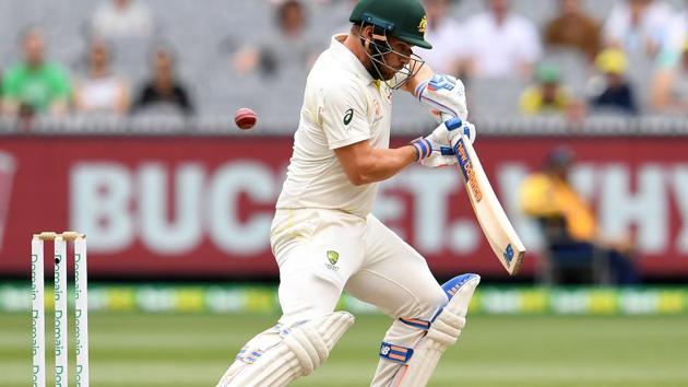 A ball takes an edge of Australia's batsman Aaron Finch for a successful catch out off India's paceman Jasprit Bumrah during day four of the third cricket Test match between Australia and India in Melbourne. (AFP)