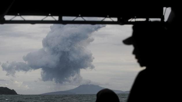 The Mount Anak Krakatau volcano in Indonesia has shrunk by a third after a series of eruptions and a flank that collapsed triggered a tsunami a week ago that killed more than 400 people and injured several thousands.(AP Photo)