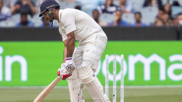 India's Mayank Agarwal gets bowled by Pat Cummins during play on day four of the third cricket test between India and Australia in Melbourne. (AP)