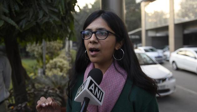 Delhi Commission for Women (DCW) chairperson Swati Maliwal speaks to the media in New Delhi on December 7. (Burhaan Kinu/HT PHOTO) Delhi Commission for Women (DCW) chairperson Swati Maliwal speaks to the media in New Delhi on December 7. (Burhaan Kinu/HT PHOTO)