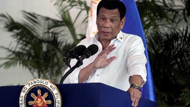 President Rodrigo Duterte speaks at Davao International airport in Davao City in southern Philippines on September 8.(ELOISA LOPEZ)