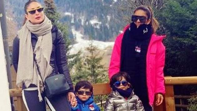 Kareena Kapoor Khan and socialite Natasha Poonawala with their sons, Taimur Ali Khan.(Instagram)
