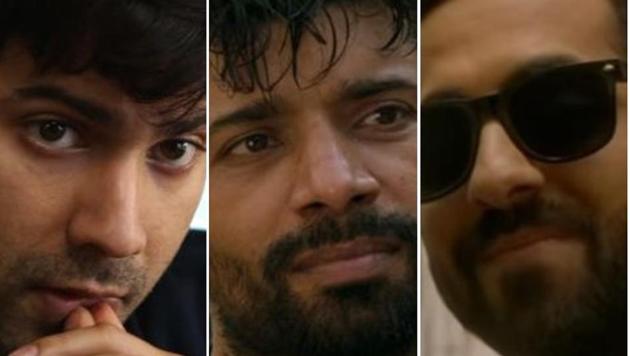Varun Dhawan, Vineet Kumar Singh and Ayushmann Khurrana in stills from October, Mukkabaaz and AndhaDhun.