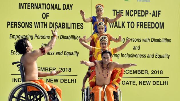 Differently abled artists perform during an event on the occasion of International Day of Disabled Persons, New Delhi, December 3, 2018. Is there anything left worth hoping for? Ask the disabled people who only manage to participate marginally in systems that are not build conducive to them, but do it every day.(Amal KS/HT PHOTO)