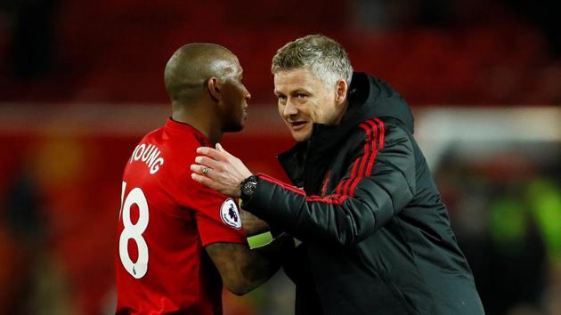 Manchester United interim manager Ole Gunnar Solskjaer celebrates with Ashley Young after the match against Bournemouth. (Action Images via Reuters) Manchester United interim manager Ole Gunnar Solskjaer celebrates with Ashley Young after the match against Bournemouth. (Action Images via Reuters)