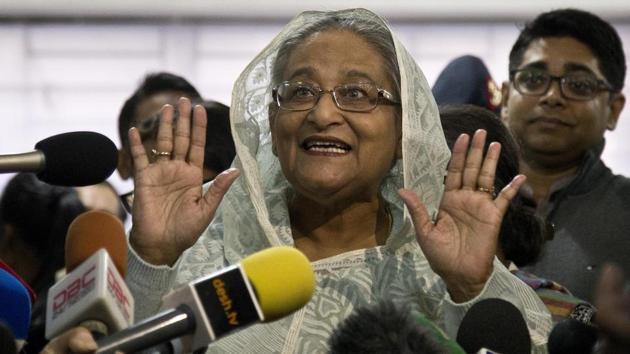 The Prime Minister Sheikh Hasina-led Awami League (AL) delivered a crushing defeat to the opposition National Unity Front (NUF) in Bangladesh’s general election. (AP Photo) The Prime Minister Sheikh Hasina-led Awami League (AL) delivered a crushing defeat to the opposition National Unity Front (NUF) in Bangladesh’s general election. (AP Photo)