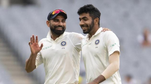 India's Mohammed Shami, left, speaks with Jasprit Bumrah during a Test match. (AP) India's Mohammed Shami, left, speaks with Jasprit Bumrah during a Test match. (AP)