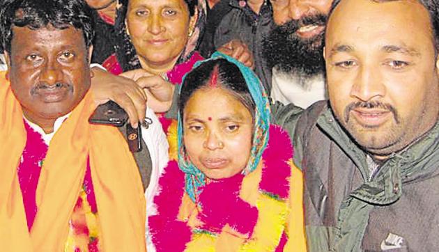Newly elected sarpanch Promila Kumari at Ramnagar village on the outskirts of Amritsar city on Monday. (HT Photo) Newly elected sarpanch Promila Kumari at Ramnagar village on the outskirts of Amritsar city on Monday. (HT Photo)