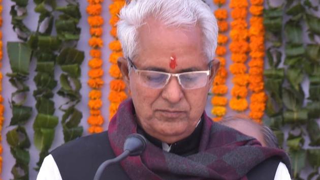 Rajasthan’s industry minister Parsadi Lal Meena taking oath at Raj Bhawan, in Jaipur, on Monday, December 24, 2018. (HT Photo) Rajasthan’s industry minister Parsadi Lal Meena taking oath at Raj Bhawan, in Jaipur, on Monday, December 24, 2018. (HT Photo)