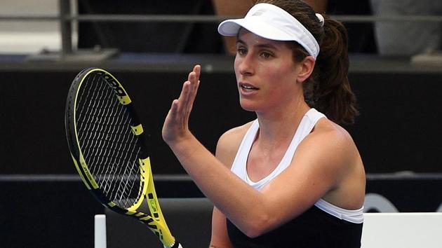 Johanna Konta of Britain celebrates her victory over Sloane Stephens of the US. (AFP) Johanna Konta of Britain celebrates her victory over Sloane Stephens of the US. (AFP)