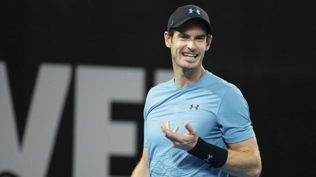 Andy Murray of Great Britain reacts after missing a shot during his match against Daniil Medvedev of Russia at the Brisbane International tennis tournament in Brisbane.(AP)